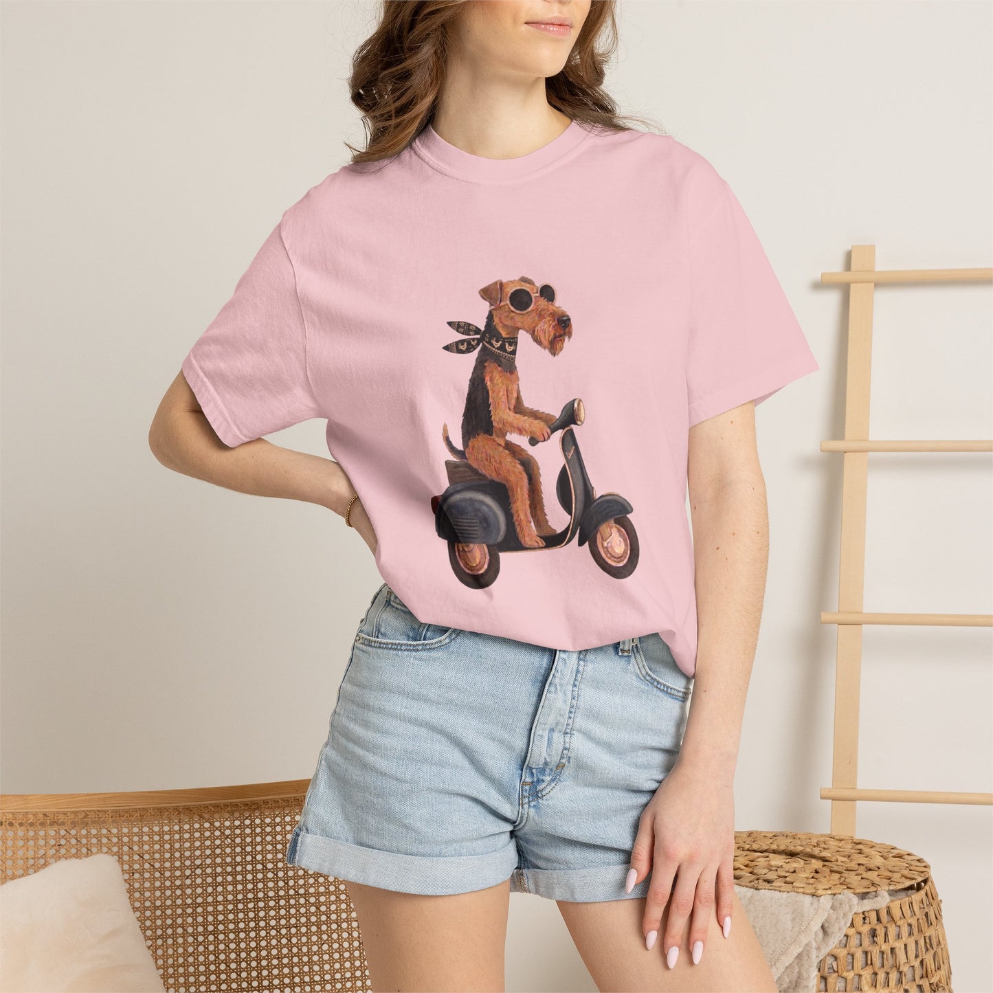 Scooter Airedale Terrier Graphic T-Shirt — Cute Riding Puppy Tee