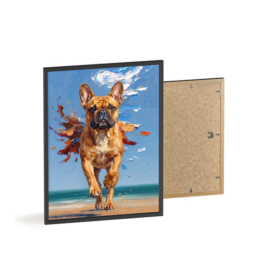 French Bulldog Beach Day Poster - Dynamic Dog Oil Painting Art