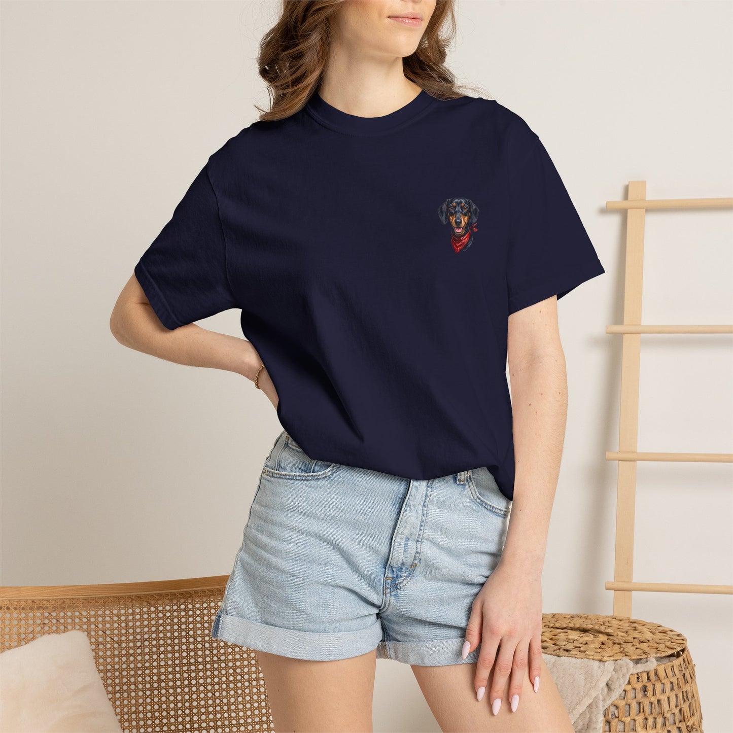 Minimalist Dachshund Pocket-Style Graphic T-Shirt - Cute Wiener Dog Printed Tee