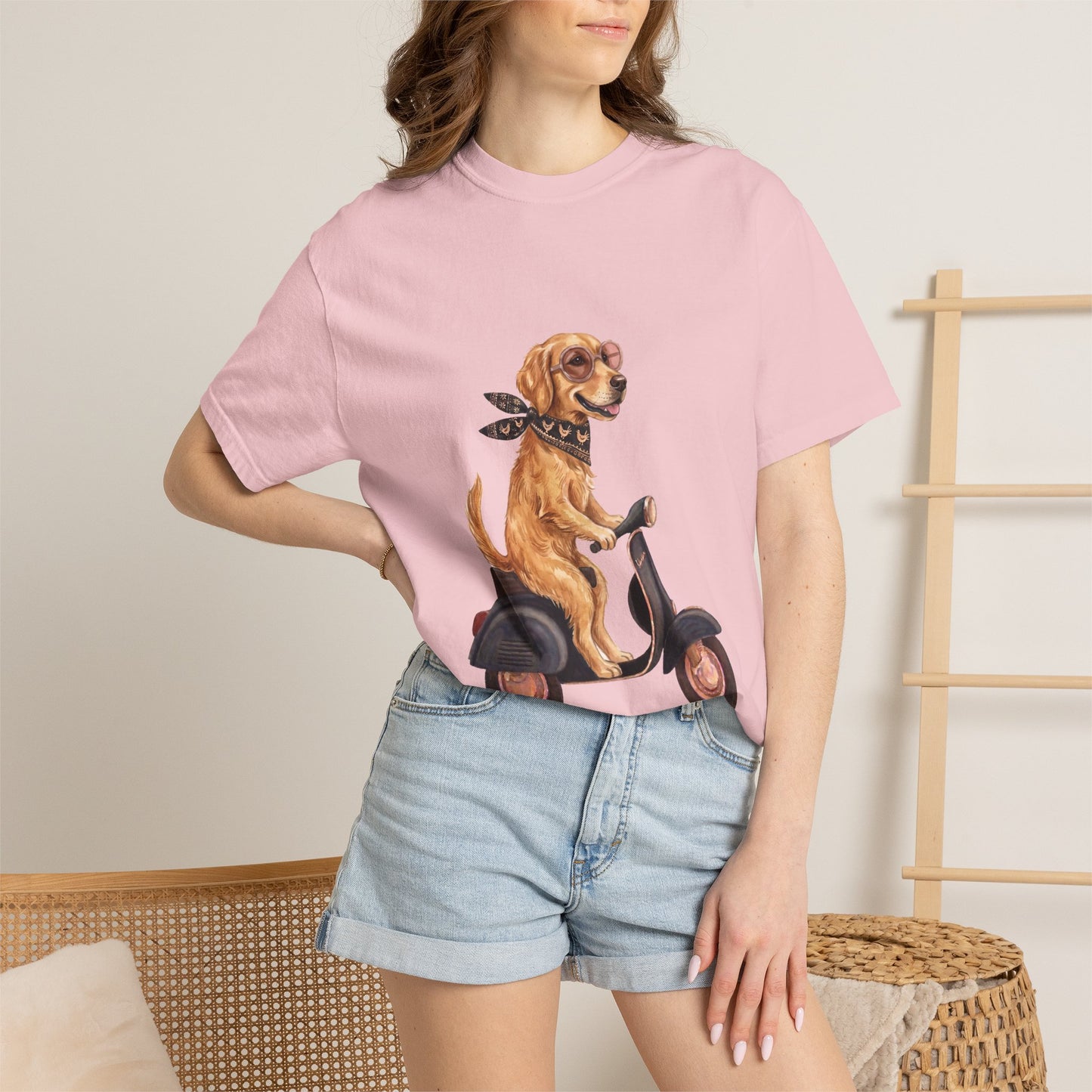 Golden Retriever Riding Vintage Scooter T-Shirt - Cool Dog Lover Tee