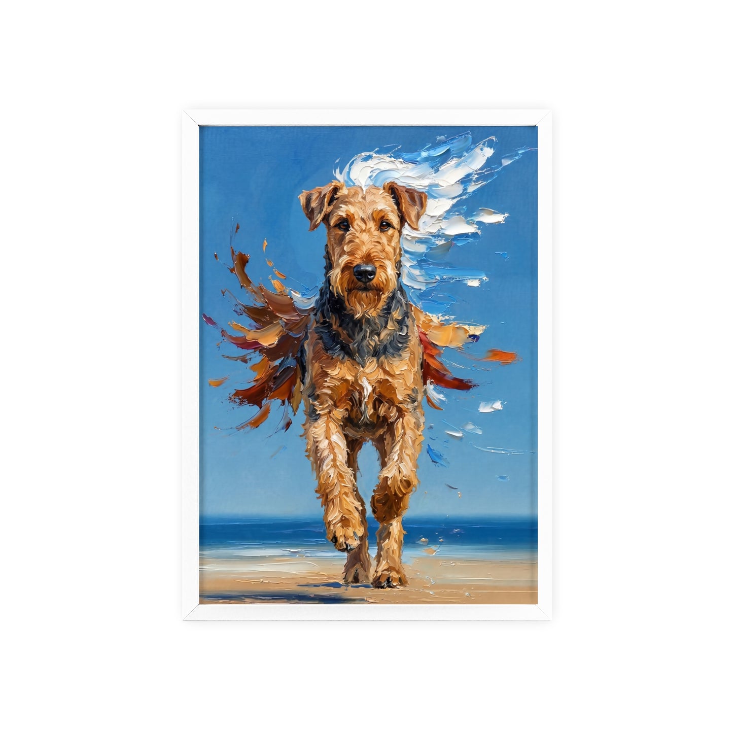 Airedale Terrier Beach Day Poster - Dynamic Dog Oil Painting Art