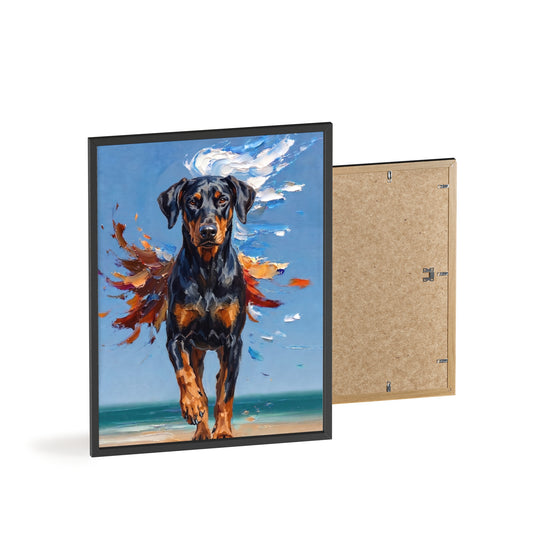 Doberman Beach Day Poster - Dynamic Dog Oil Painting Art
