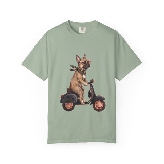 French Bulldog Riding Vintage Scooter T-Shirt - Cool Frenchie Graphic Tee
