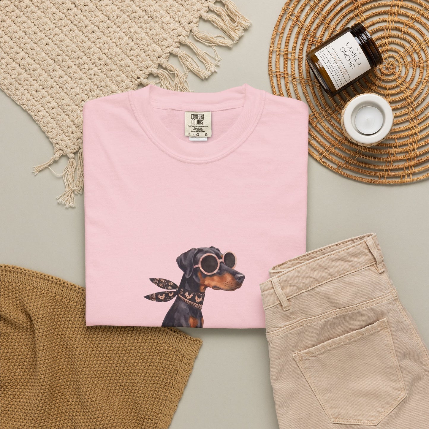 Doberman Pinscher Riding Retro Scooter Watercolor T-Shirt