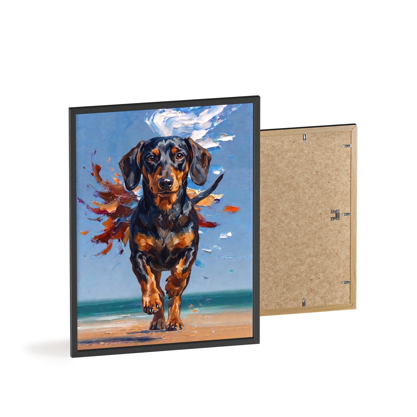 Impressive Running Dachshund Oil Painting Poster - Energetic Wiener Dog Wall Art