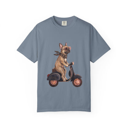 French Bulldog Riding Vintage Scooter T-Shirt - Cool Frenchie Graphic Tee