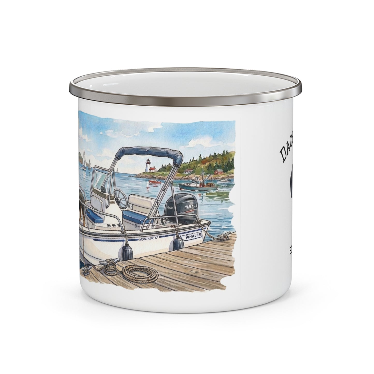 Dachshund on Boat Camping Mug - Coastal Wiener Dog Watercolor Enamel Mug