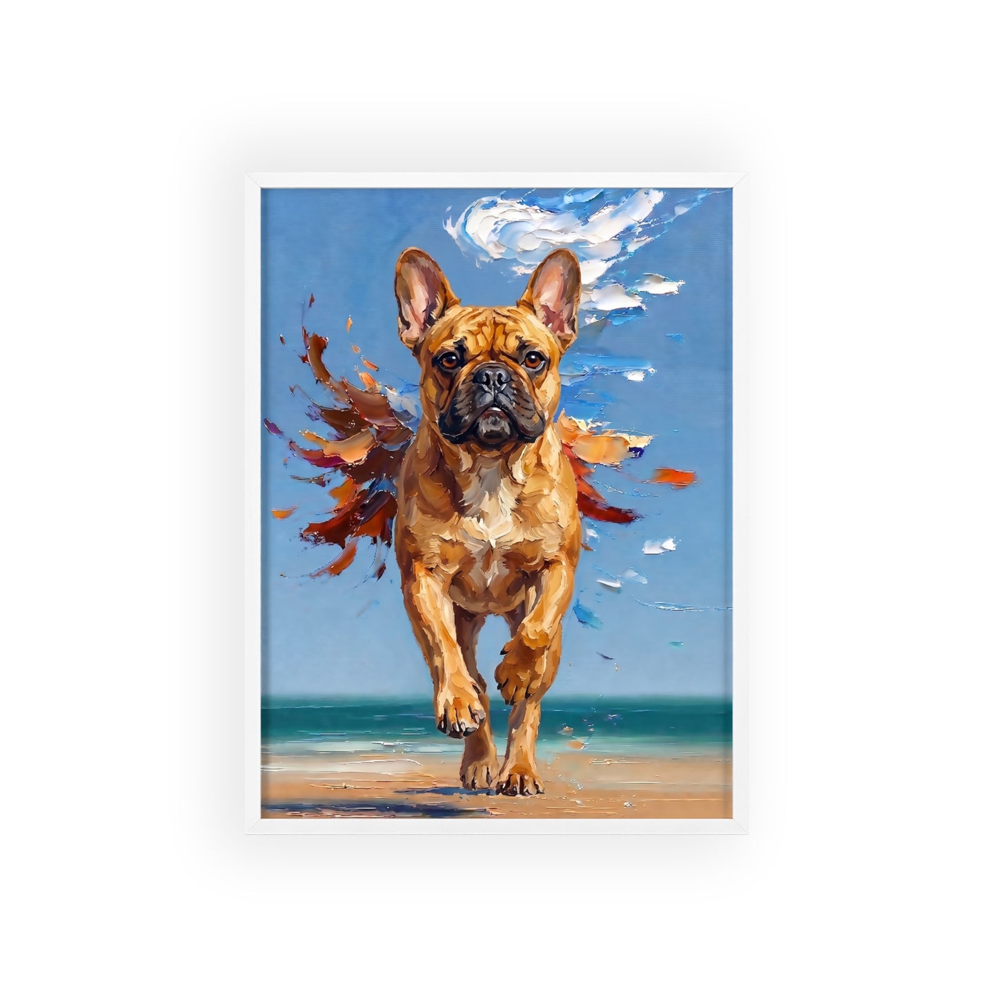 French Bulldog Beach Day Poster - Dynamic Dog Oil Painting Art