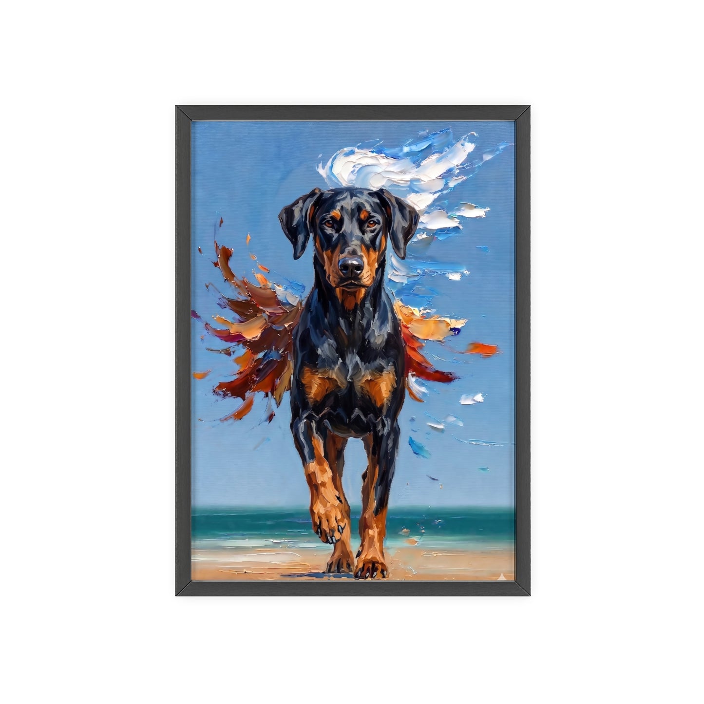 Doberman Beach Day Poster - Dynamic Dog Oil Painting Art