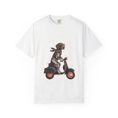 German Shorthaired Pointer Scooter Graphic T-Shirt | Vintage GSP Riding Tee