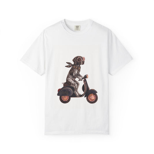 German Shorthaired Pointer Scooter Graphic T-Shirt | Vintage GSP Riding Tee