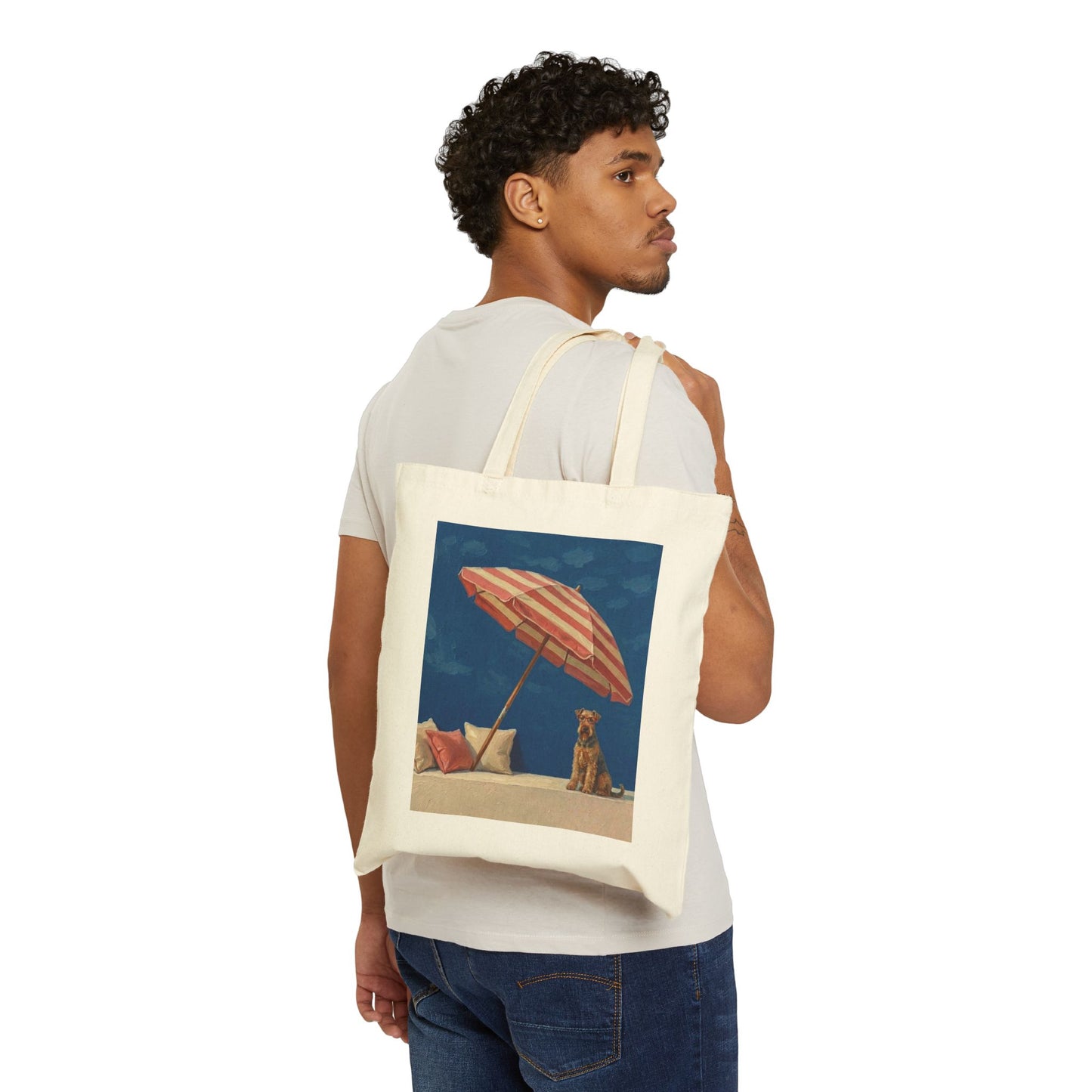 Airedale Terrier Beach Day Vintage Art Tote Bag - Eco-Friendly Canvas Dog Lover Purse