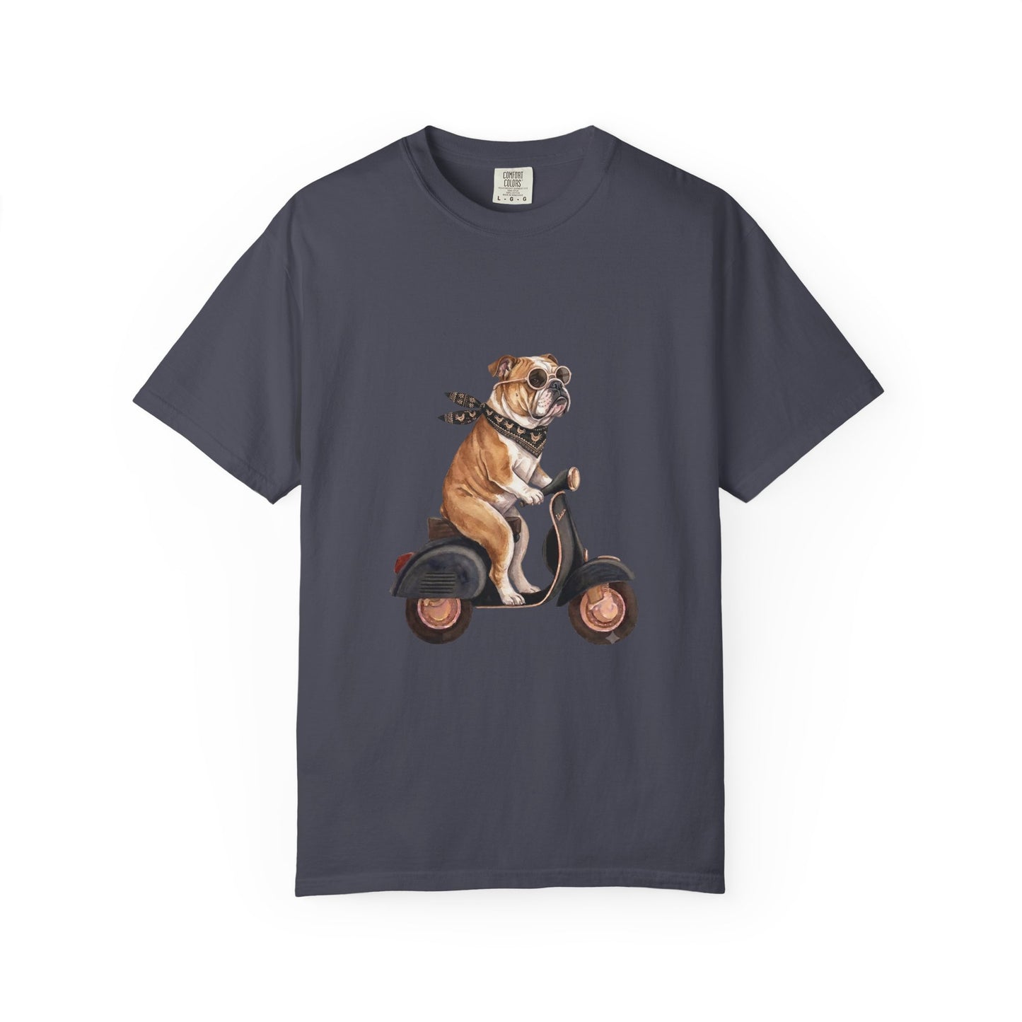Funny English Bulldog Riding Vintage Scooter T-Shirt - Retro Dog Graphic Tee
