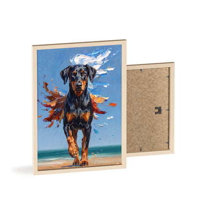 Doberman Beach Day Poster - Dynamic Dog Oil Painting Art
