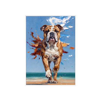Dynamic English Bulldog Beach Impasto Painting Framed Poster