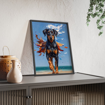 Doberman Beach Day Poster - Dynamic Dog Oil Painting Art