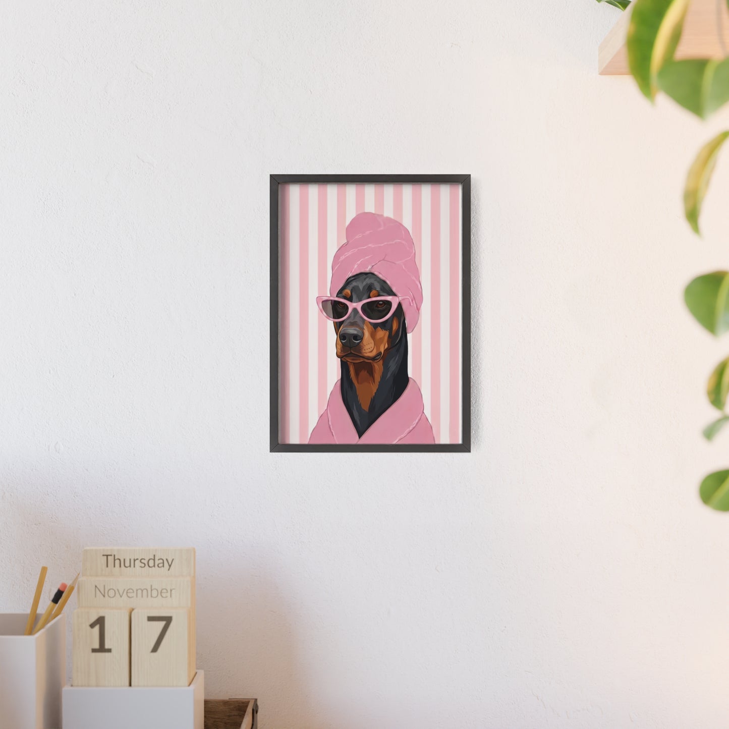 Doberman Bathroom Poster - Funny Dog Spa Wall Art