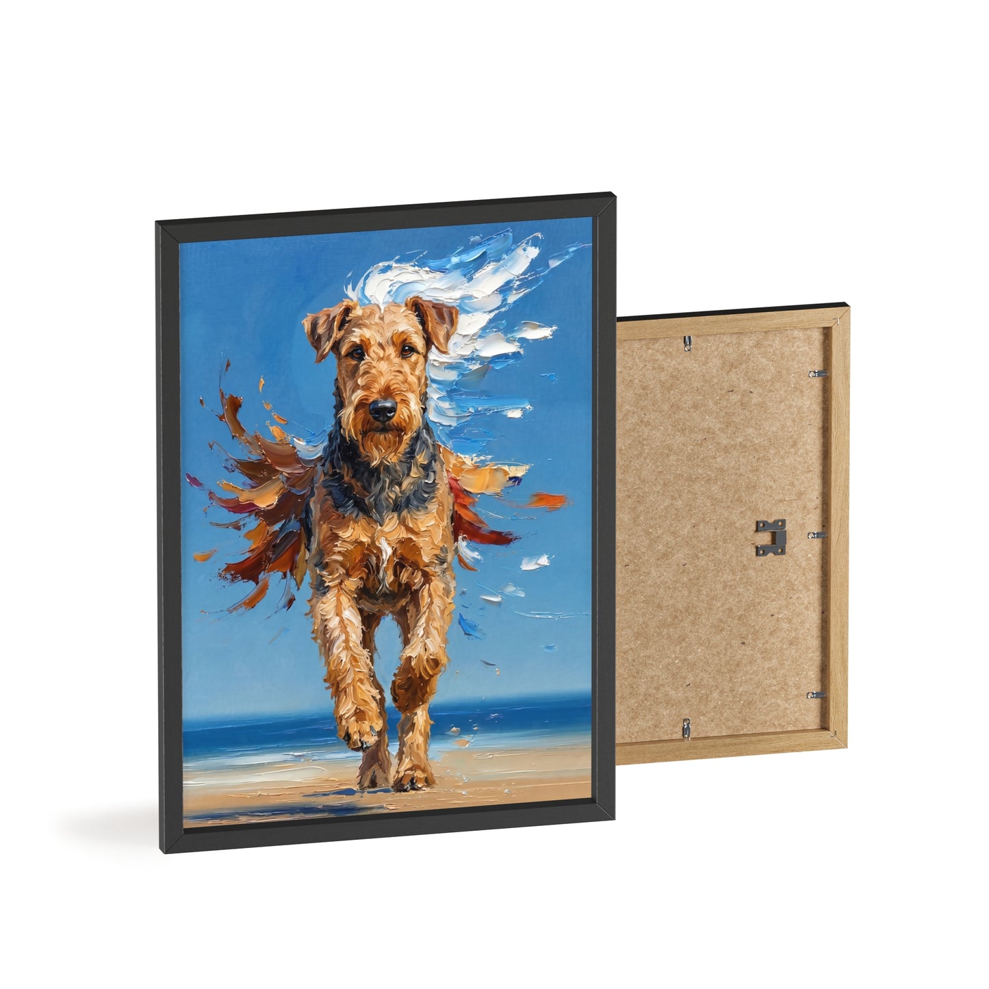 Airedale Terrier Beach Day Poster - Dynamic Dog Oil Painting Art
