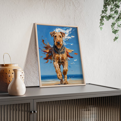 Airedale Terrier Beach Day Poster - Dynamic Dog Oil Painting Art