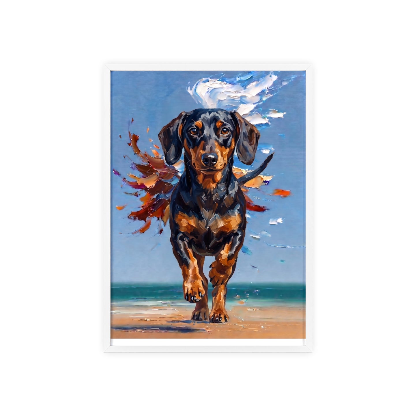 Impressive Running Dachshund Oil Painting Poster - Energetic Wiener Dog Wall Art