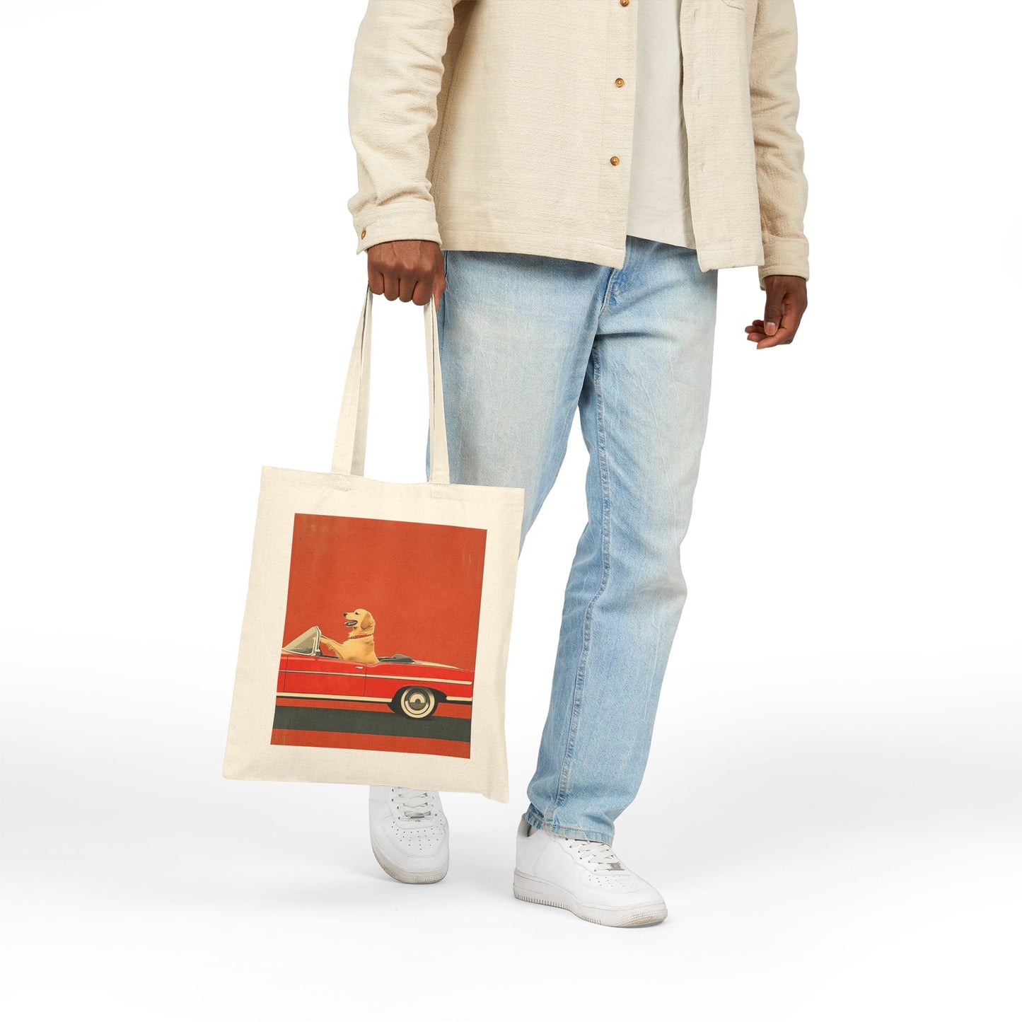 Golden Retriever Driving Vintage Convertible Tote Bag - Funny Dog Gift