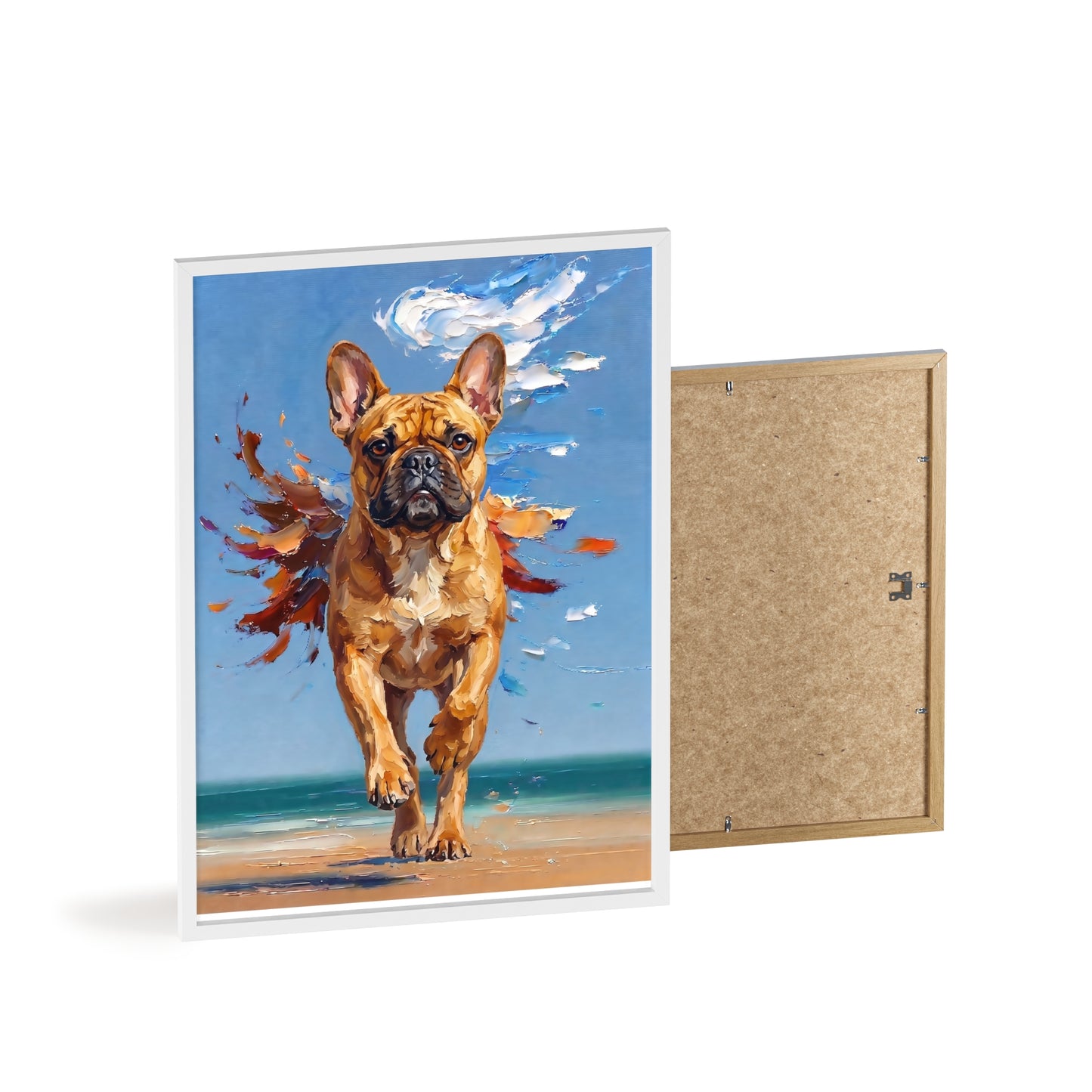 French Bulldog Beach Day Poster - Dynamic Dog Oil Painting Art