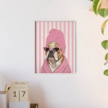 Funny English Bulldog Spa Day Framed Poster - Cute Bathroom Dog Wall Art