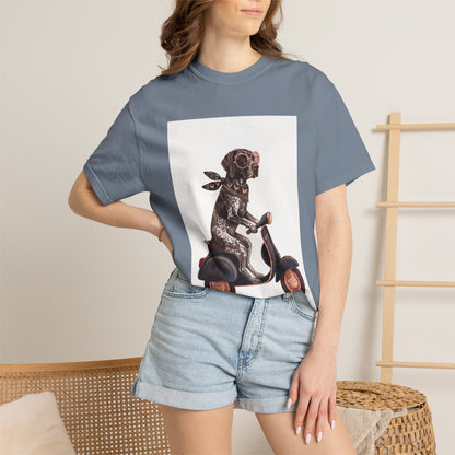German Shorthaired Pointer Scooter Graphic T-Shirt | Vintage GSP Riding Tee