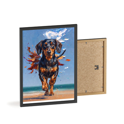 Impressive Running Dachshund Oil Painting Poster - Energetic Wiener Dog Wall Art