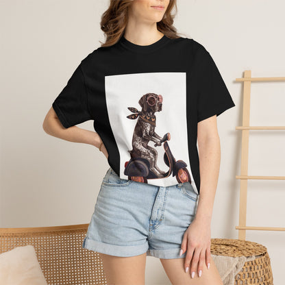 German Shorthaired Pointer Scooter Graphic T-Shirt | Vintage GSP Riding Tee