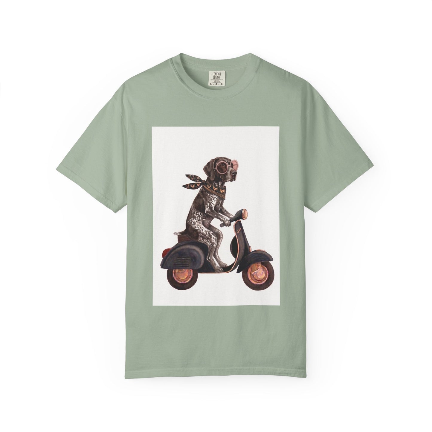 German Shorthaired Pointer Scooter Graphic T-Shirt | Vintage GSP Riding Tee