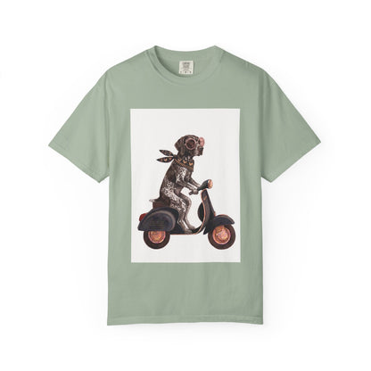 German Shorthaired Pointer Scooter Graphic T-Shirt | Vintage GSP Riding Tee