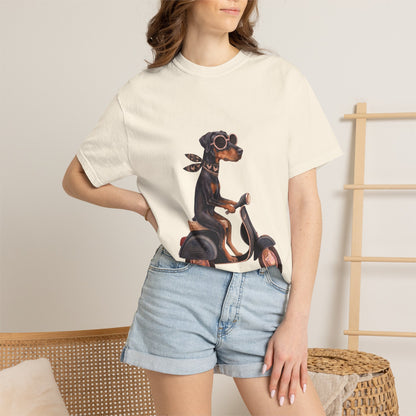 Doberman Pinscher Riding Retro Scooter Watercolor T-Shirt