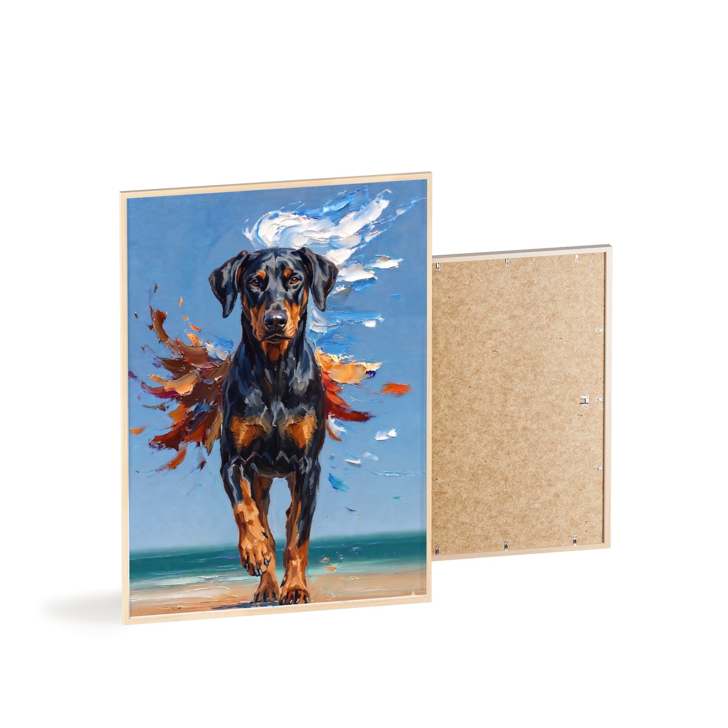 Doberman Beach Day Poster - Dynamic Dog Oil Painting Art