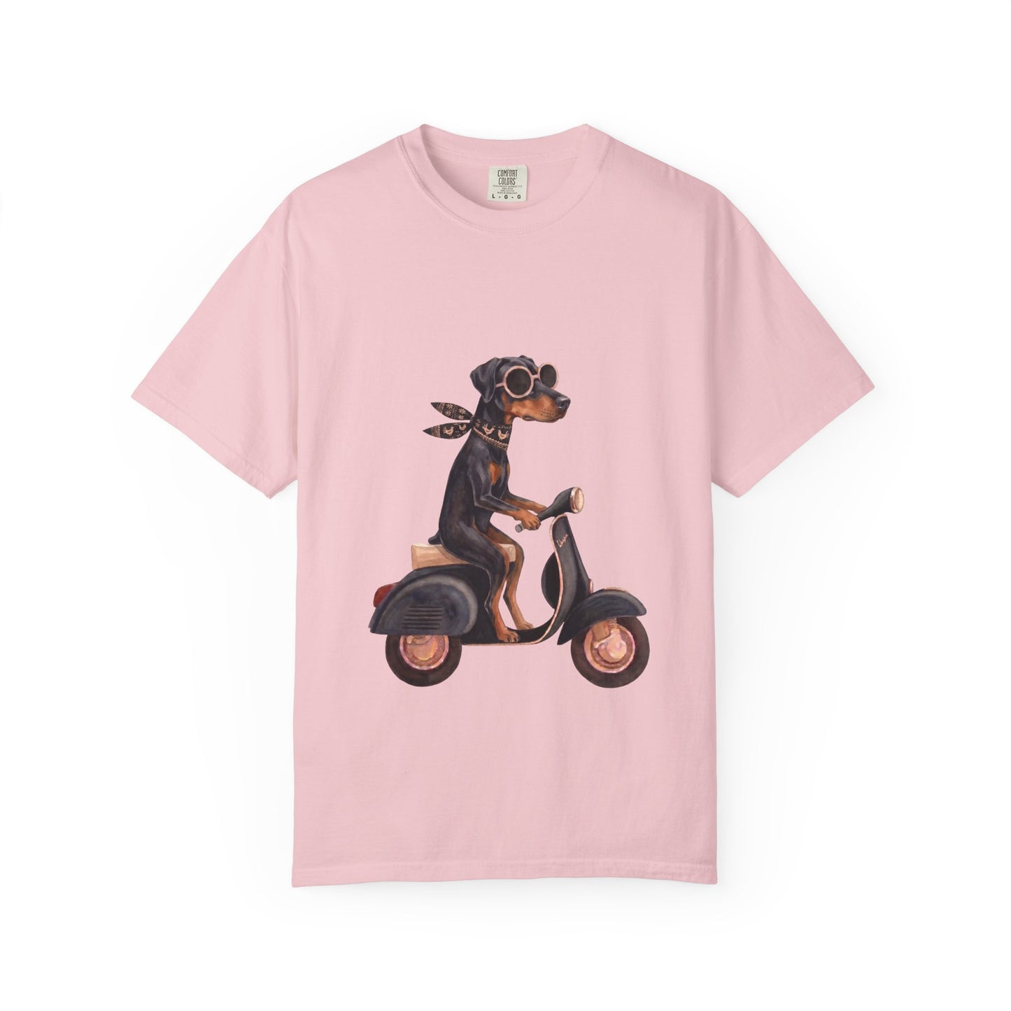 Doberman Pinscher Riding Retro Scooter Watercolor T-Shirt