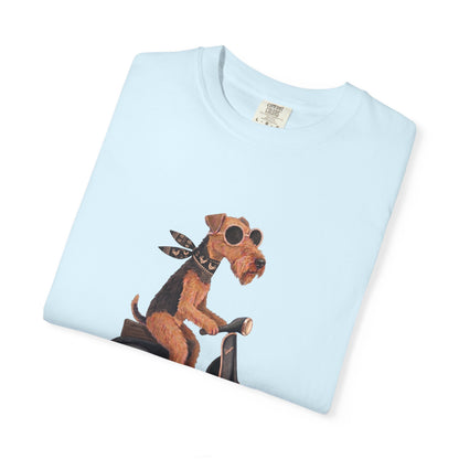 Scooter Airedale Terrier Graphic T-Shirt — Cute Riding Puppy Tee