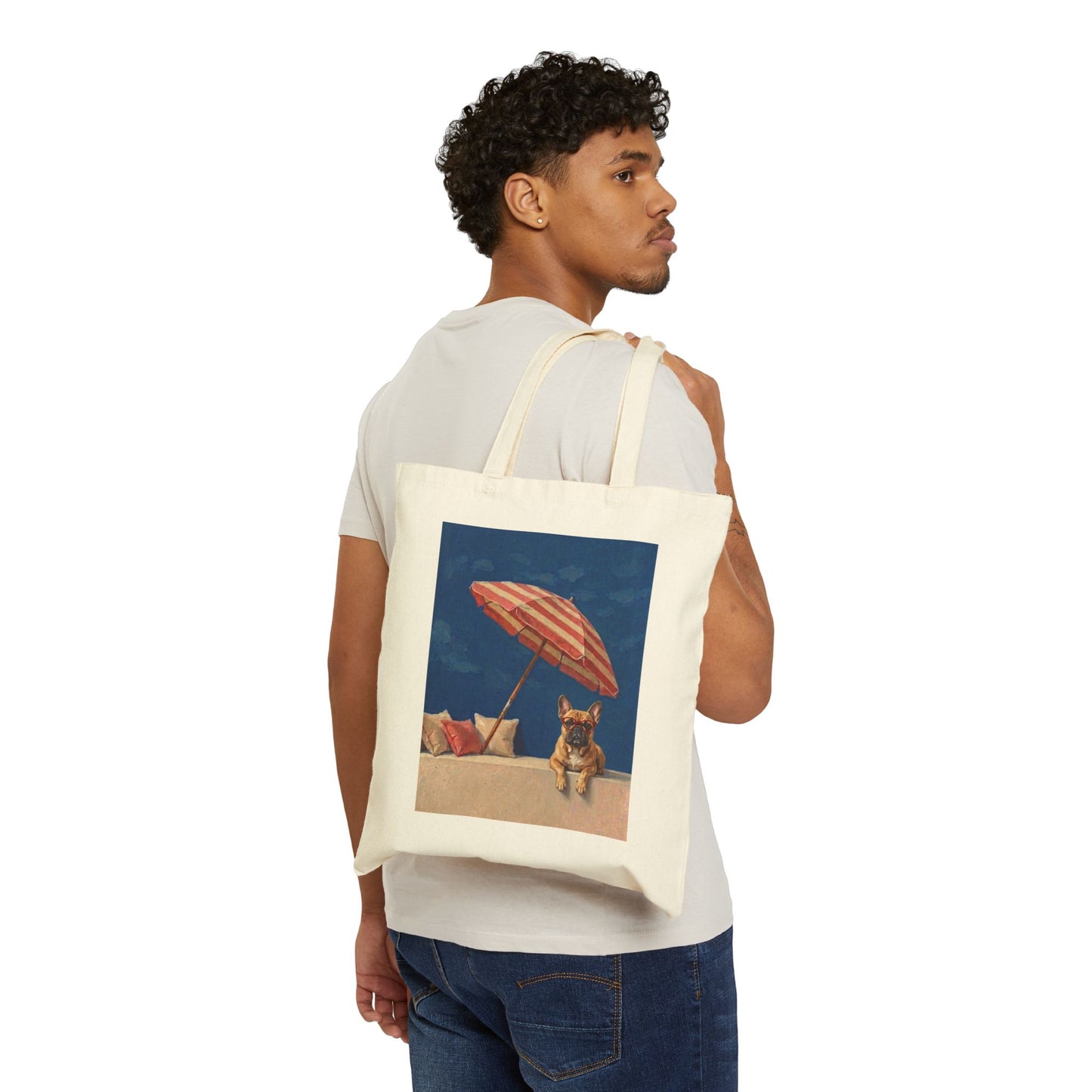 French Bulldog Beach Day Vintage Art Tote Bag | Cute Frenchie Summer Bag