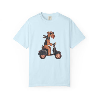 Scooter Airedale Terrier Graphic T-Shirt — Cute Riding Puppy Tee