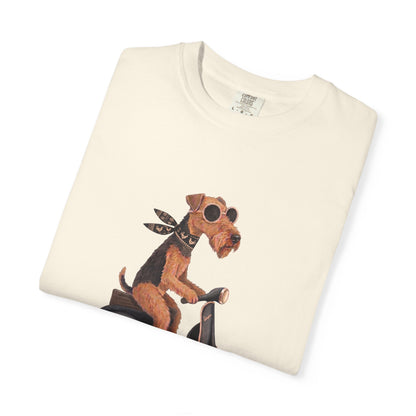 Scooter Airedale Terrier Graphic T-Shirt — Cute Riding Puppy Tee
