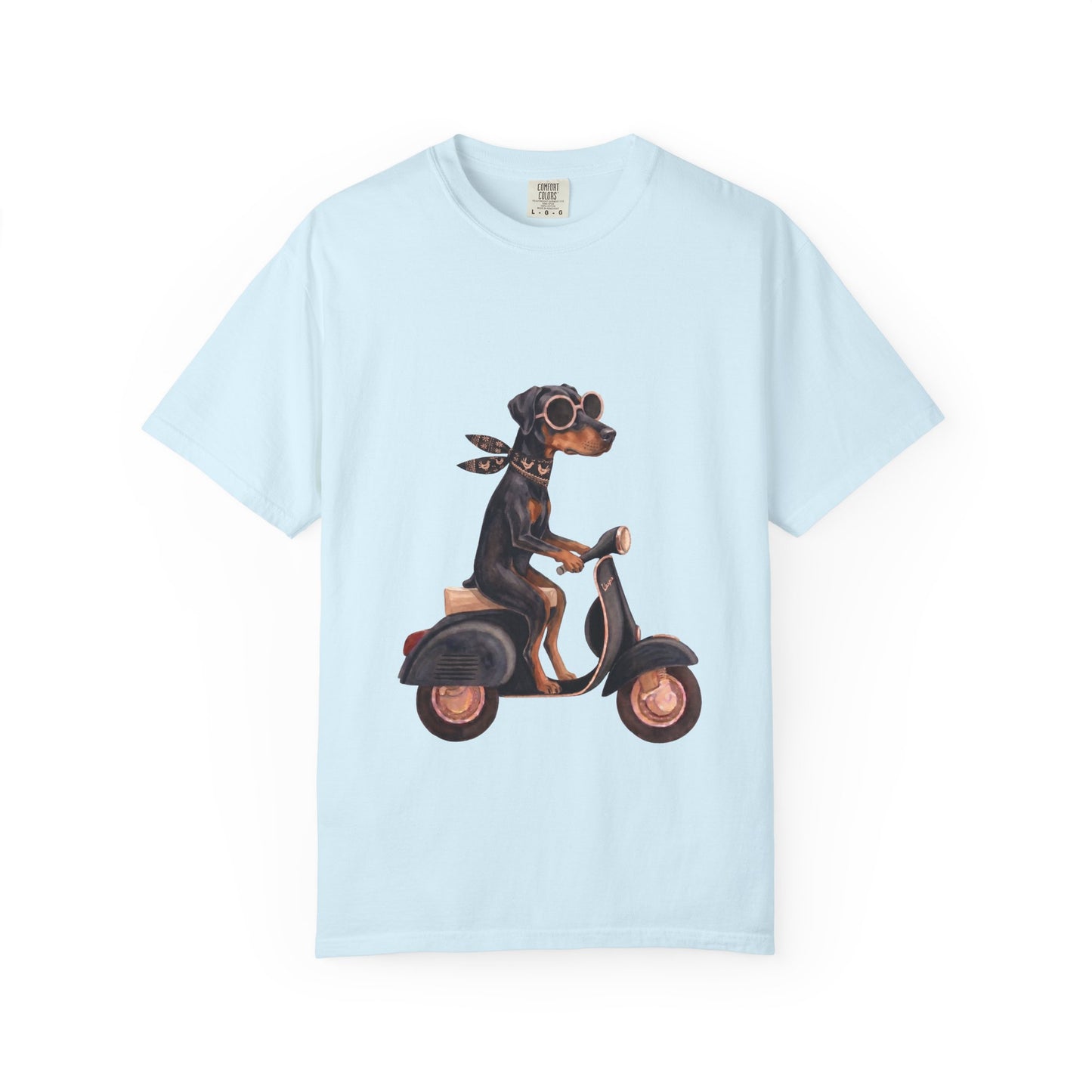 Doberman Pinscher Riding Retro Scooter Watercolor T-Shirt