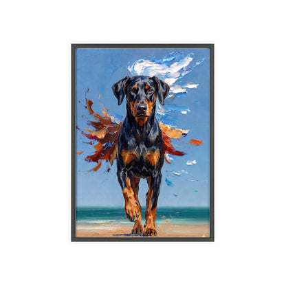 Doberman Beach Day Poster - Dynamic Dog Oil Painting Art