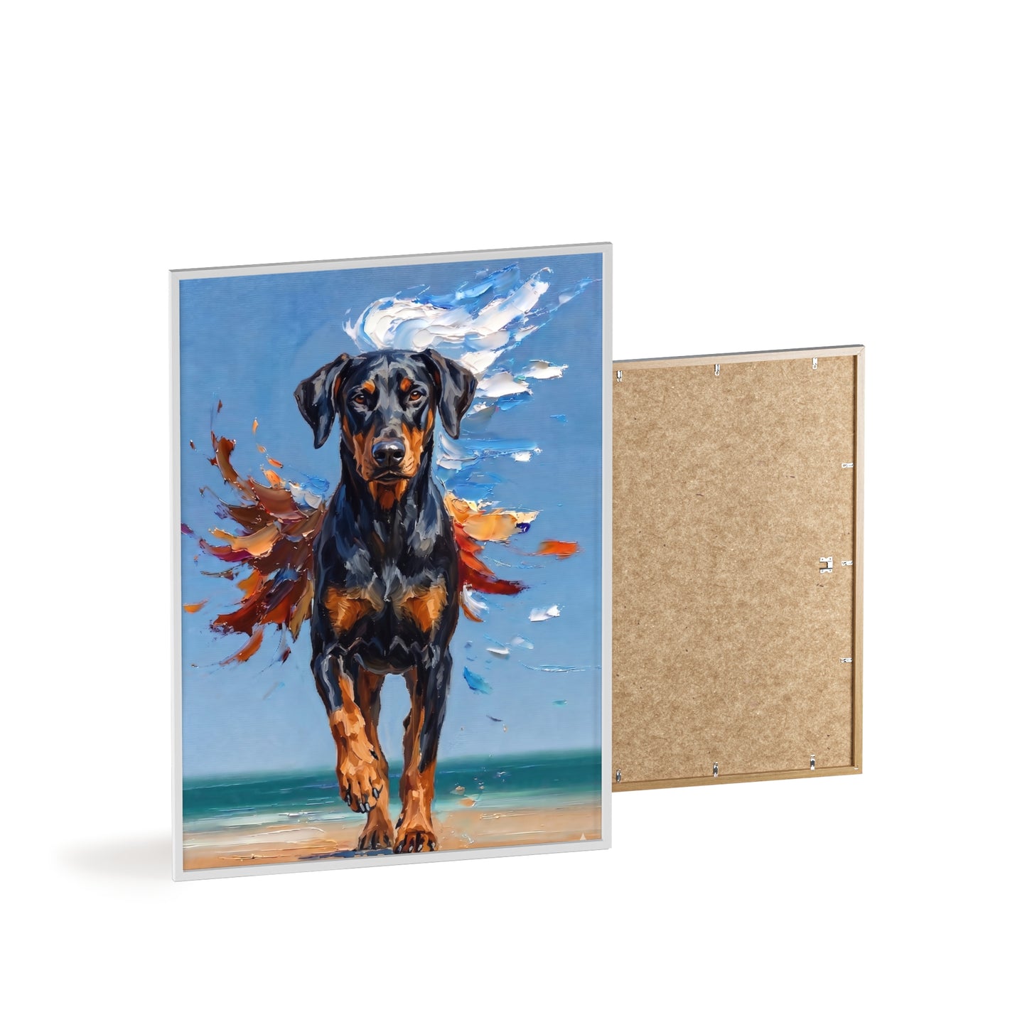 Doberman Beach Day Poster - Dynamic Dog Oil Painting Art