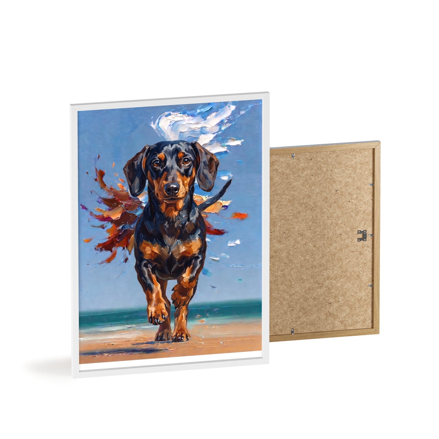 Impressive Running Dachshund Oil Painting Poster - Energetic Wiener Dog Wall Art
