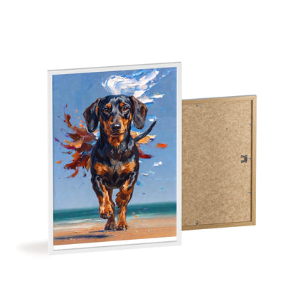 Impressive Running Dachshund Oil Painting Poster - Energetic Wiener Dog Wall Art