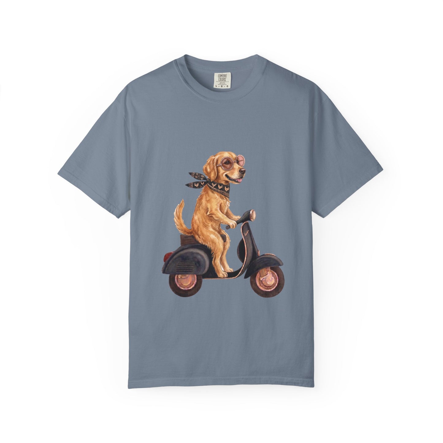 Golden Retriever Riding Vintage Scooter T-Shirt - Cool Dog Lover Tee