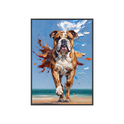 Dynamic English Bulldog Beach Impasto Painting Framed Poster
