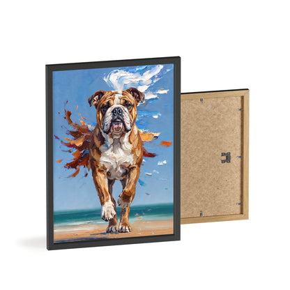 Dynamic English Bulldog Beach Impasto Painting Framed Poster