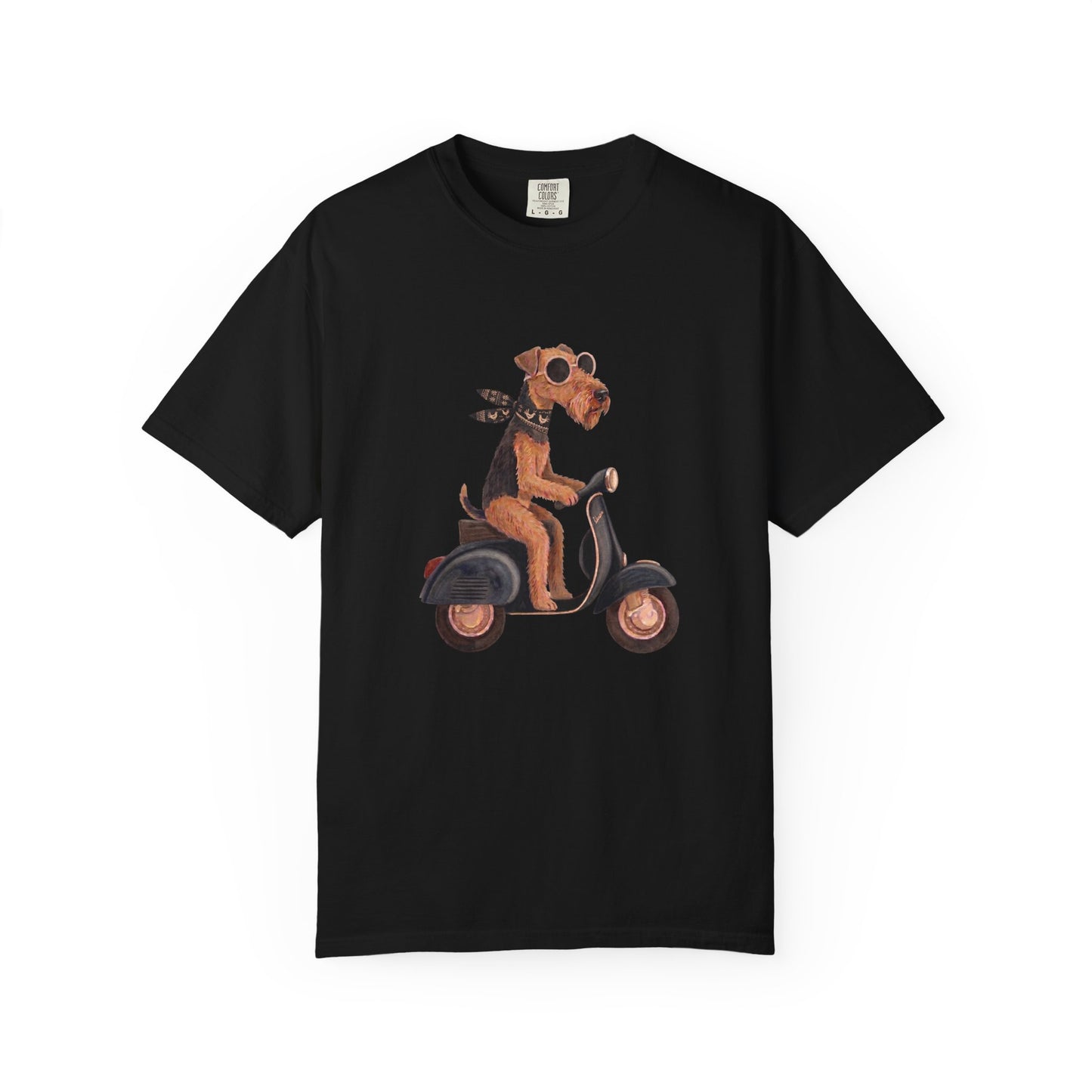 Scooter Airedale Terrier Graphic T-Shirt — Cute Riding Puppy Tee