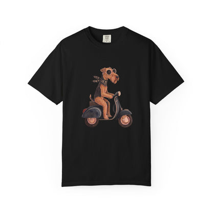Scooter Airedale Terrier Graphic T-Shirt — Cute Riding Puppy Tee