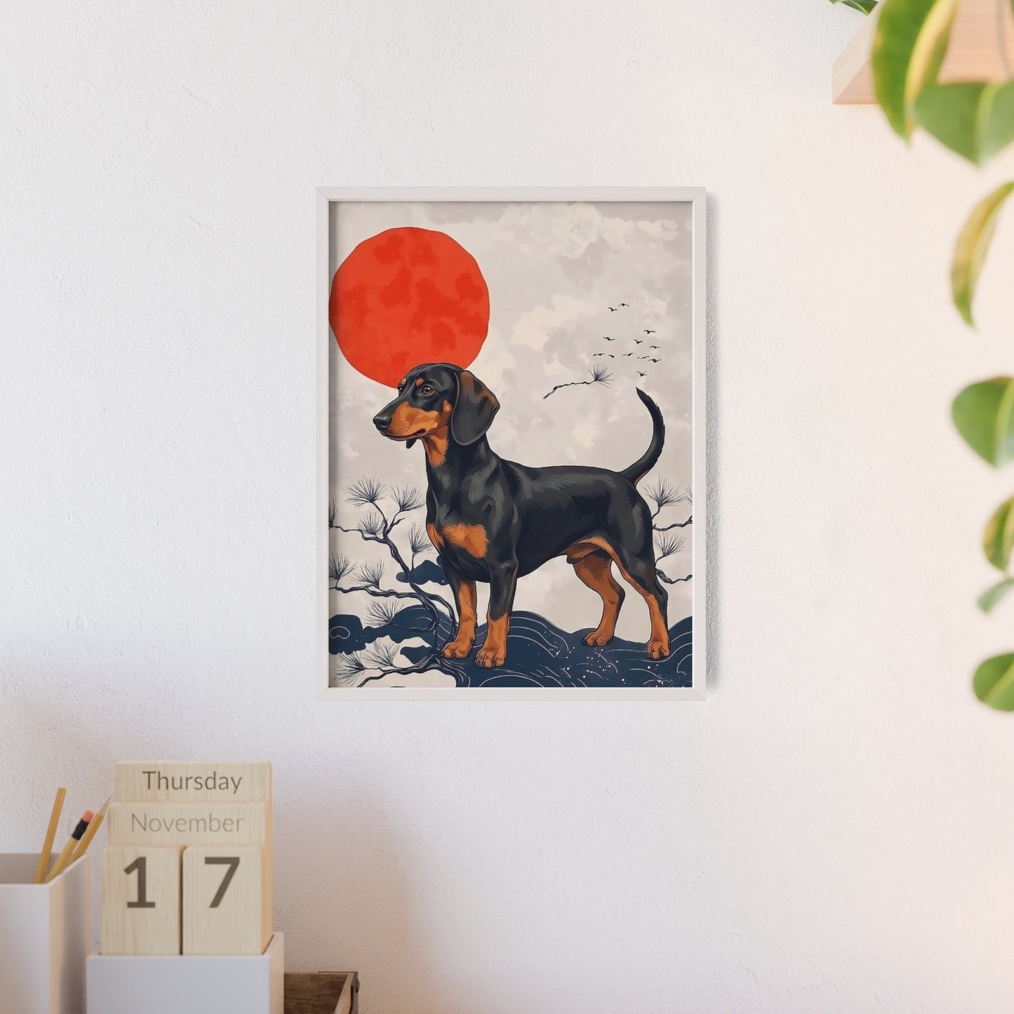 Japanese Ukiyo-e Style Dachshund Poster - Elegant Wiener Dog Wall Art